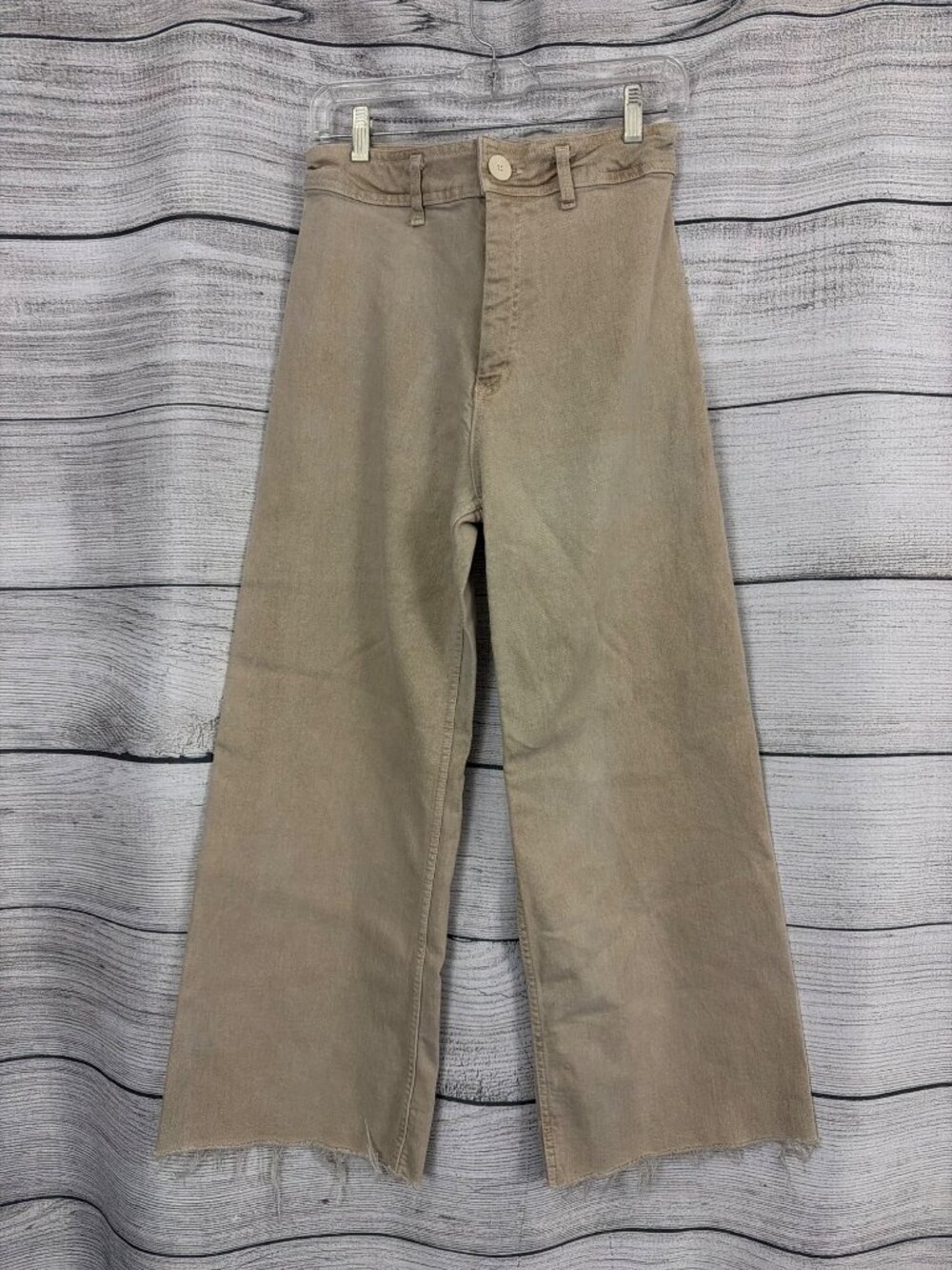 Zara Beige Wide-Leg Cropped Pants With Raw Hem Size 8 - Picture 1 of 3